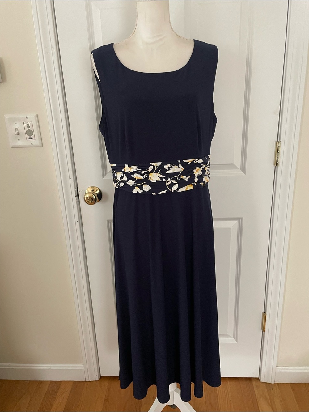 Jessica Howard Navy MIDI Dress with Floral Waistband